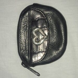 BRIGHTON Coin Wallet Purse Black with Heart Logo Silver Tone Change